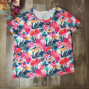 Time and Tru Tropical Floral Short Sleeve Tee Size XXXL 3XG 22 100% Cotton